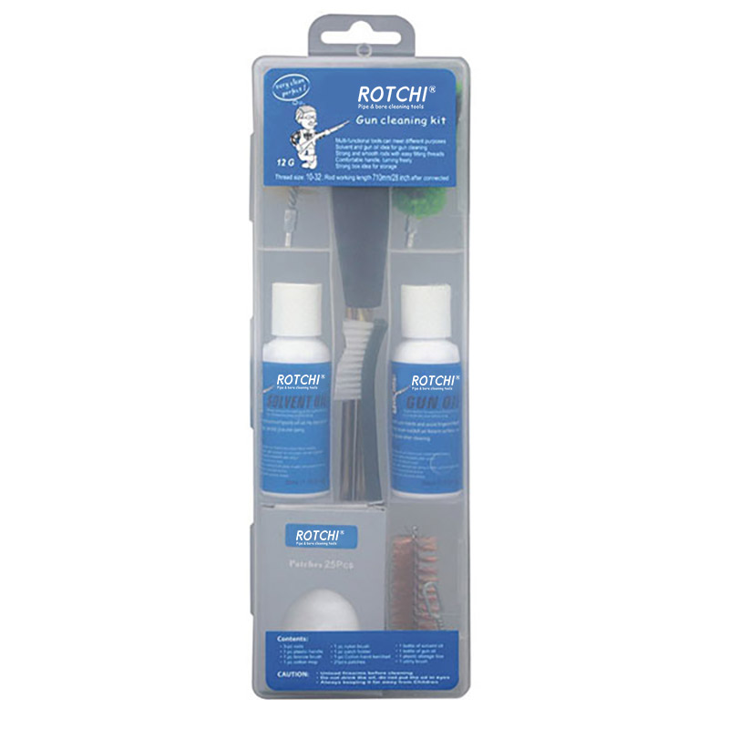 Gjennomsiktig boks luftvåpenrengjøringssett med oljeflaske